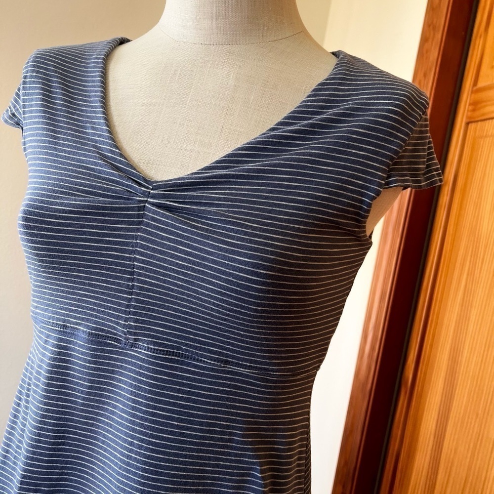 Toad & Co Medium Blue White Stripe Dress Fit & Flare Organic Cotton Casual - Picture 5 of 8